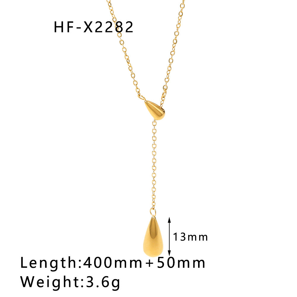 Minimalist Asymmetrical Heart and Teardrop Pendant Necklace in Stainless Steel with 18K Vacuum Plated Finish for Women
