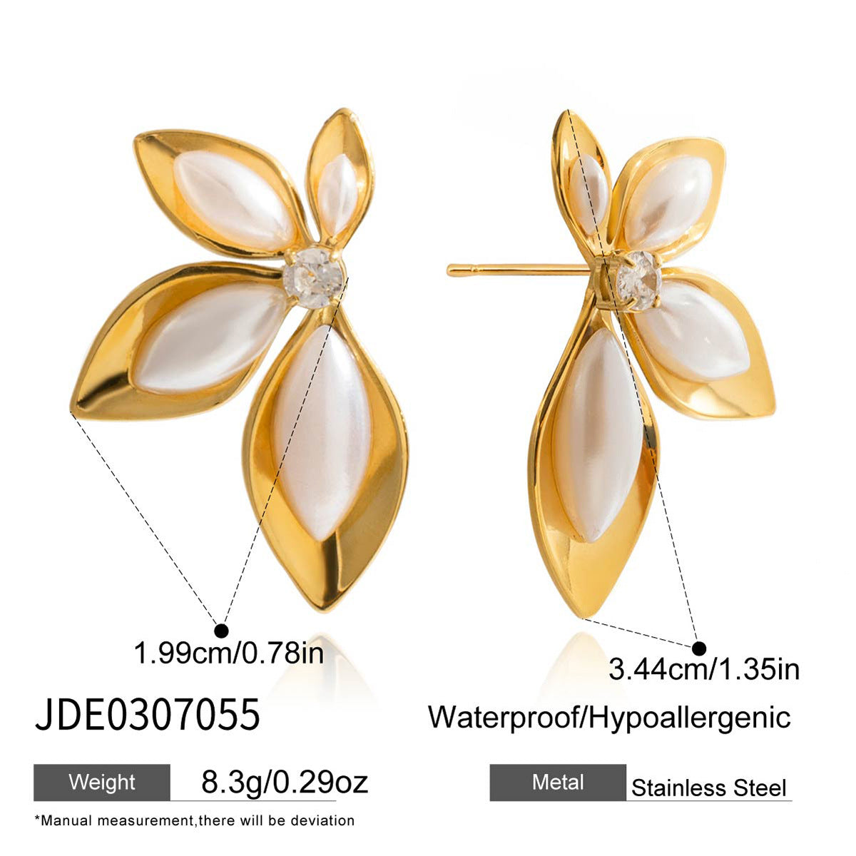 Pendientes de tuerca minimalistas geométricos de acero inoxidable con acabado chapado y adorno floral para mujer