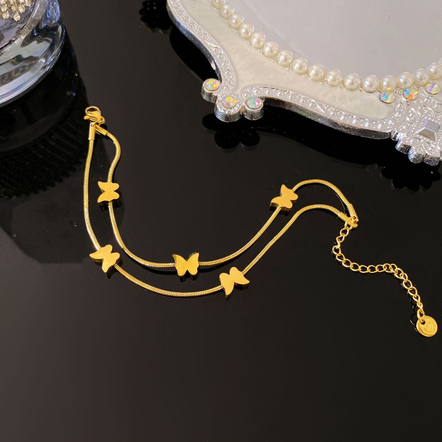 Casual Plated Titanium Steel Star Butterfly Snake Chain Double Layer Bracelet