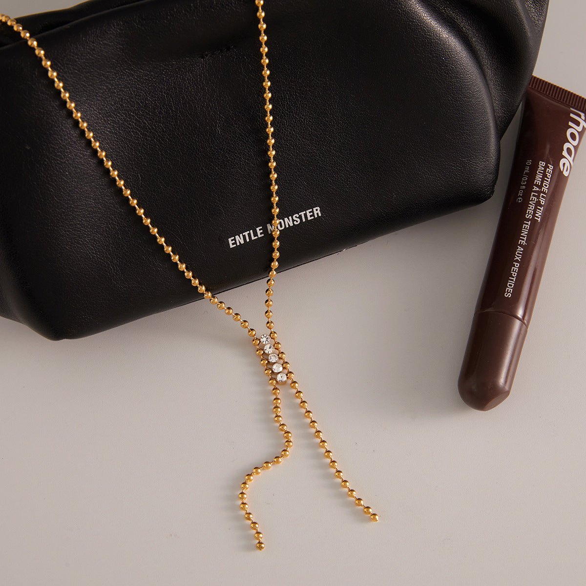 Collana a catena a Y in acciaio inossidabile placcato oro 18 carati con pendente a nappina di strass per donna, lusso minimalista
