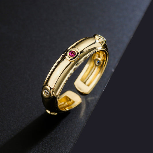Geometric Open Ring in Copper with 18K Gold Plating and Zircon Inlay for Women