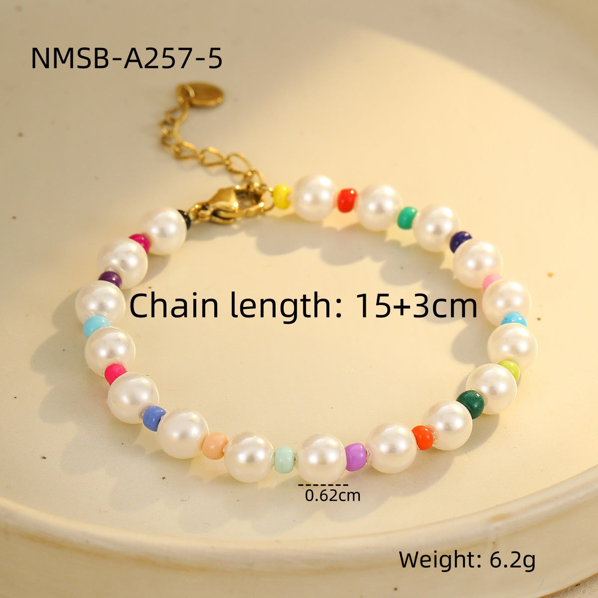 Bohemian Style Geometric Stainless Steel Plated Bracelet with Colorful Beads and Pearl Accents for Women