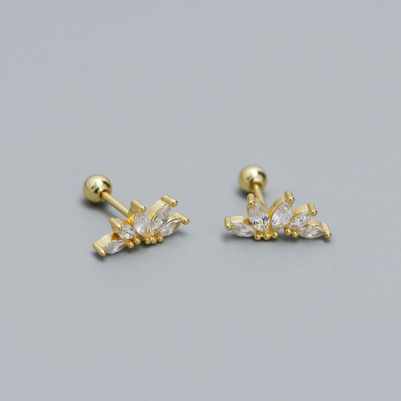 Orecchino a perno in argento sterling 925 di lusso, con zircone cubico taglio marquise ovale geometrico, per cartilagine, per donna