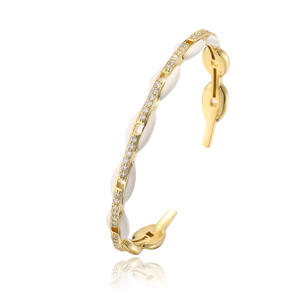 Ins Style Pig Nose Open Bangle Bracelet for Women in Copper with 18K Gold Plating and Colorful Enamel Zirconia