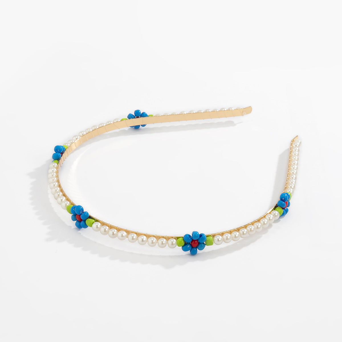 Diadema rústica de margaritas con perlas de imitación y diseño envolvente de cuentas para mujer