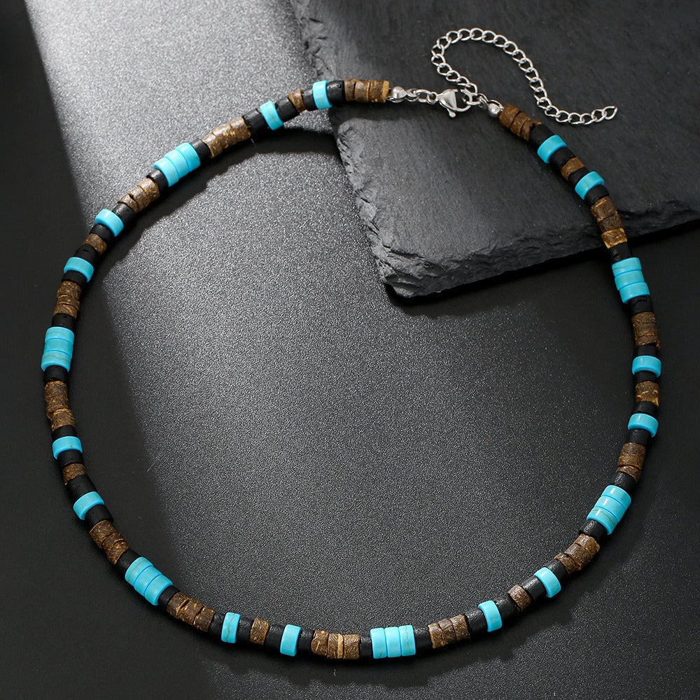 Hip-hop Punk Geometric Round Matte Stainless Steel Beaded Necklace with Alloy and Agate Pendant