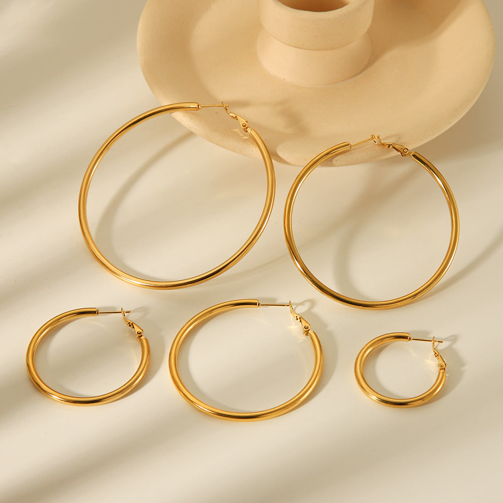 Minimalist Geometric Stainless Steel Hoop Earrings with 18K Gold Vacuum Plating for Women