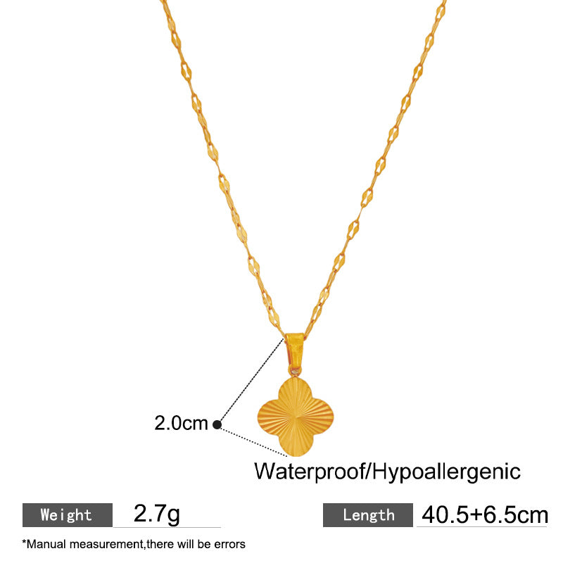 Layered Floral Geometric Hollow Snowflake Clover Pendant Plated Titanium Steel Necklace for Unisex