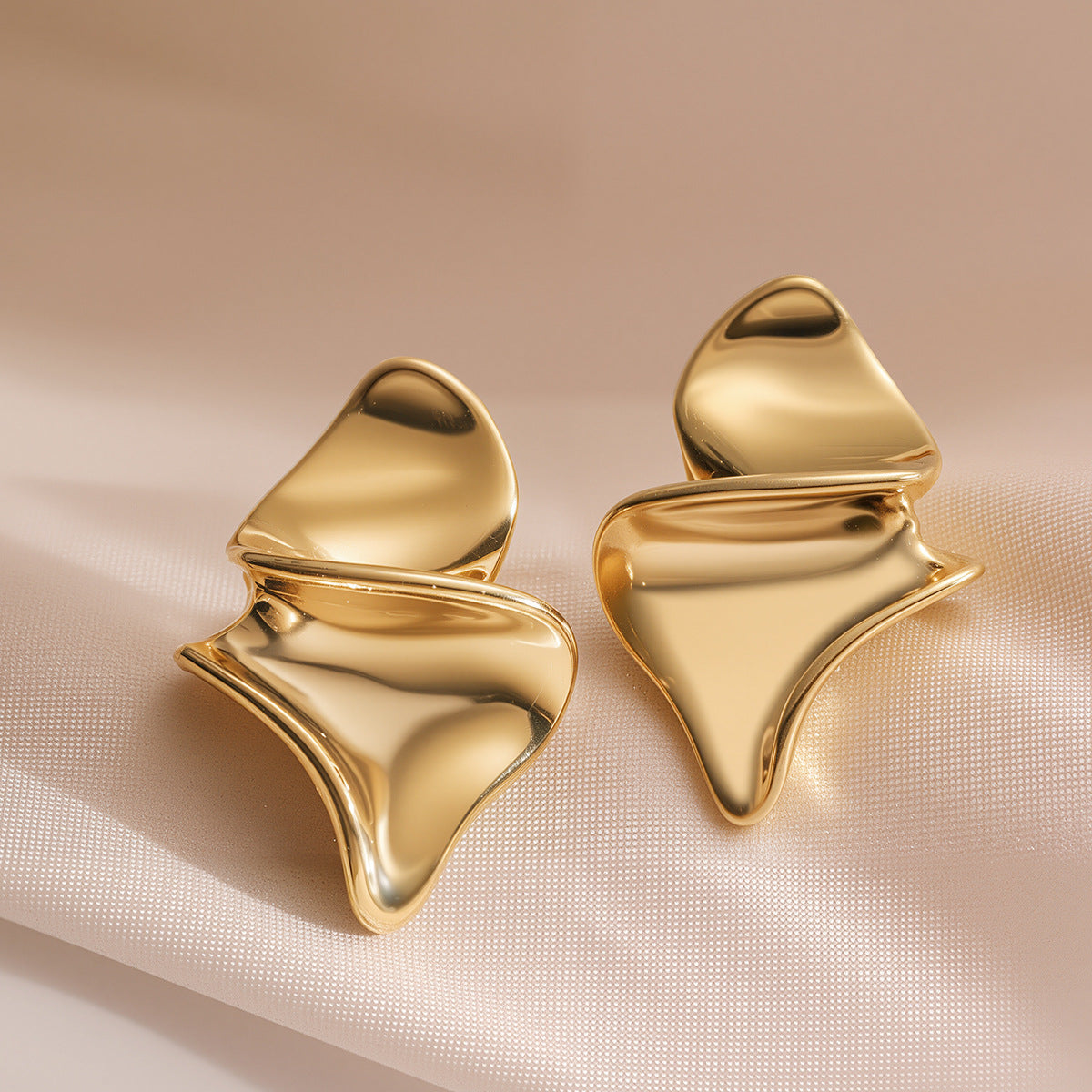 Minimalist Irregular Geometric Stainless Steel Earrings for Women with 18K Gold Posts and Micro-Pave Setting