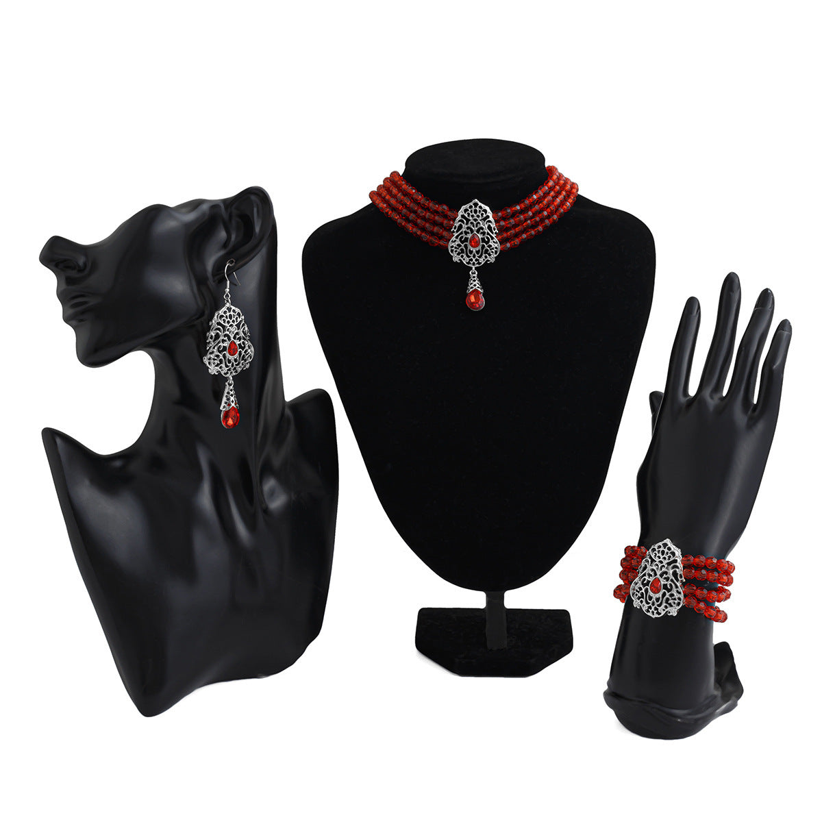 Vintage Luxury Square Geometric Rhinestone Imitation Pearl Alloy Plated Ball Chain Choker Necklace Set for Women
