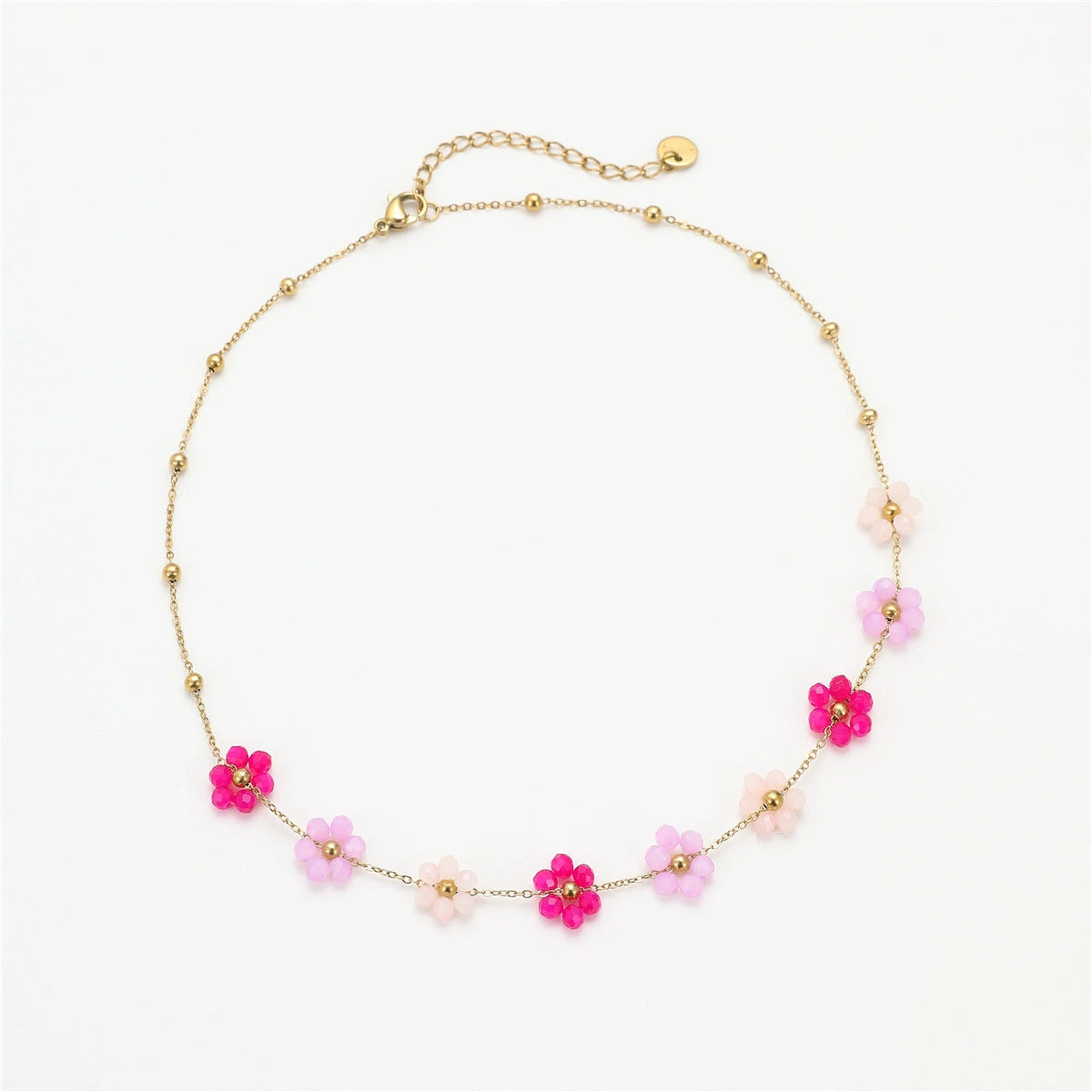 Collana alla clavicola floreale di tendenza con ciondolo geometrico in acciaio inossidabile con finitura galvanica per donna