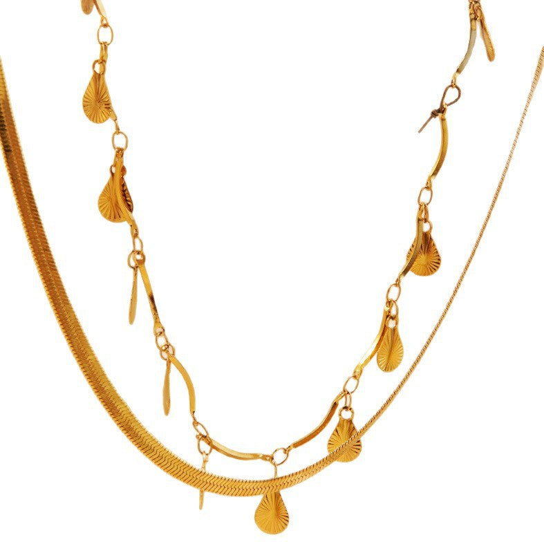 Minimalist Luxury 18K Gold Plated Teardrop Geometric Stainless Steel PVD Snake Chain Necklace for Women