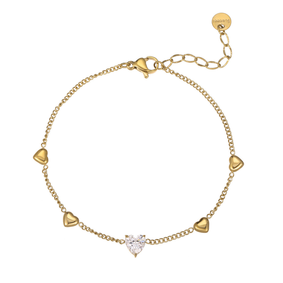 Bracciale Romantico in Acciaio Inossidabile a Cuore con Intarsio di Strass, Accessorio di Moda Minimalista per Donne