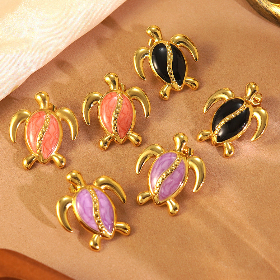Sweet Drip Oil Animal Stainless Steel Turtle Earrings for Women