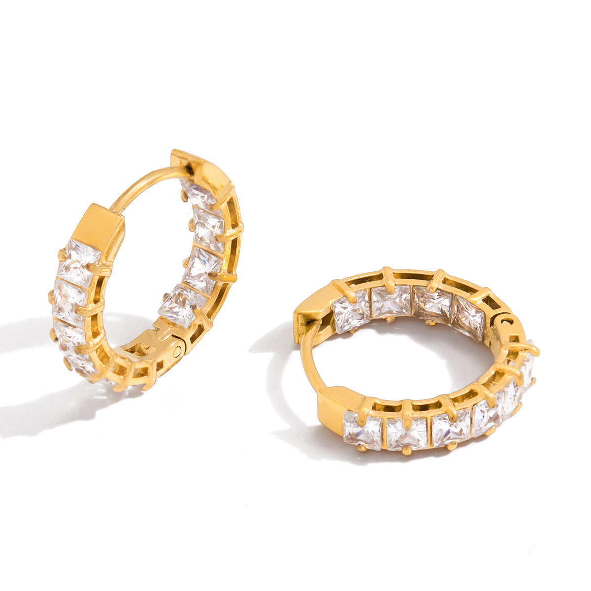 Orecchini a Cerchio Geometrici in Acciaio Inox con Intarsio di Strass per Donna, Gioielli di Moda Placcati in Acciaio al Titanio Ipoallergenico