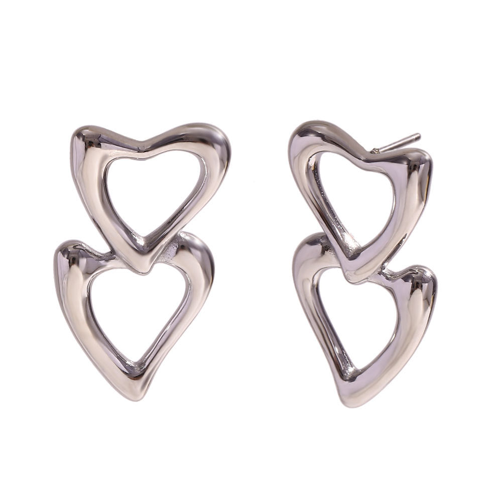 Fashionable OL Style Floral Petal Shaped Stainless Steel 18K Gold Plated Dangle Earrings with Cubic Zirconia and Enamel Finish