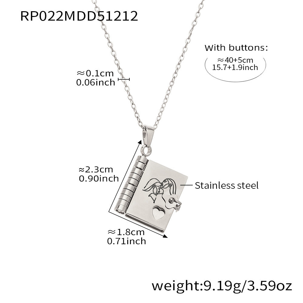 Minimalist 18K Gold Plated Geometric Book Pendant Stainless Steel Necklace for Women