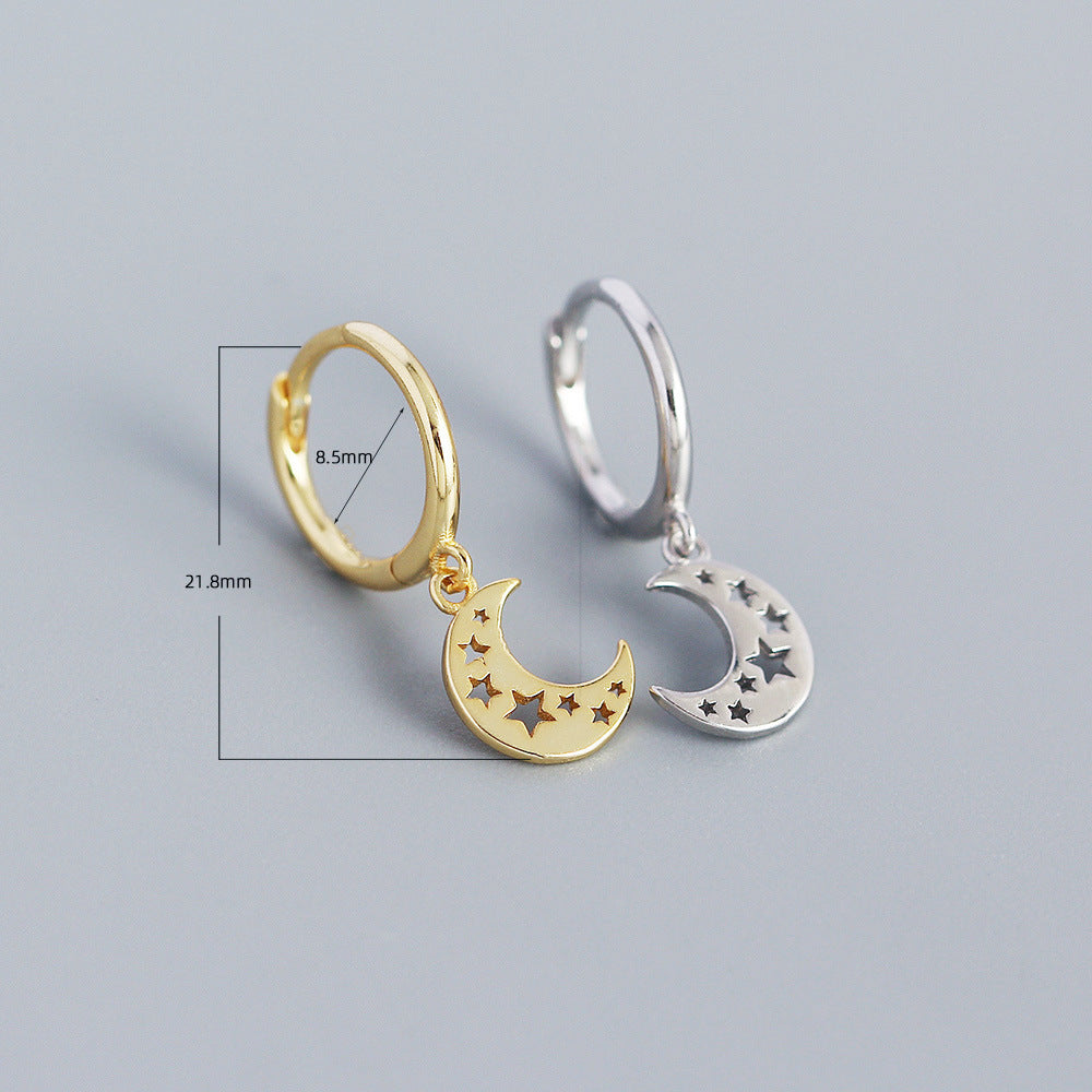 Orecchini a cerchio Sweet Minimalist con motivo geometrico a stella e luna, in argento sterling 925