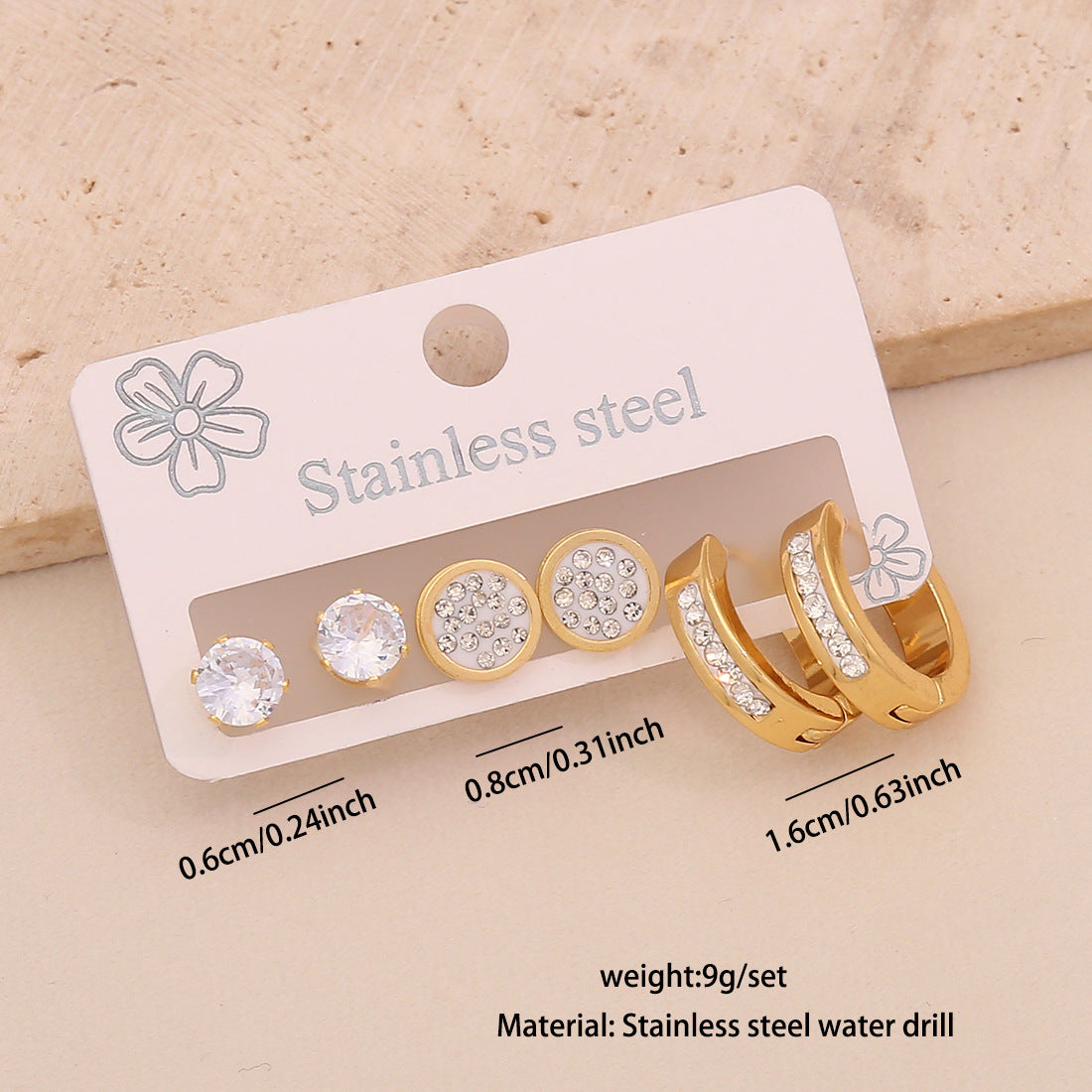 Orecchini a perno da donna a forma di cuore, stella, luna in acciaio inossidabile alla moda con intarsio completo di strass