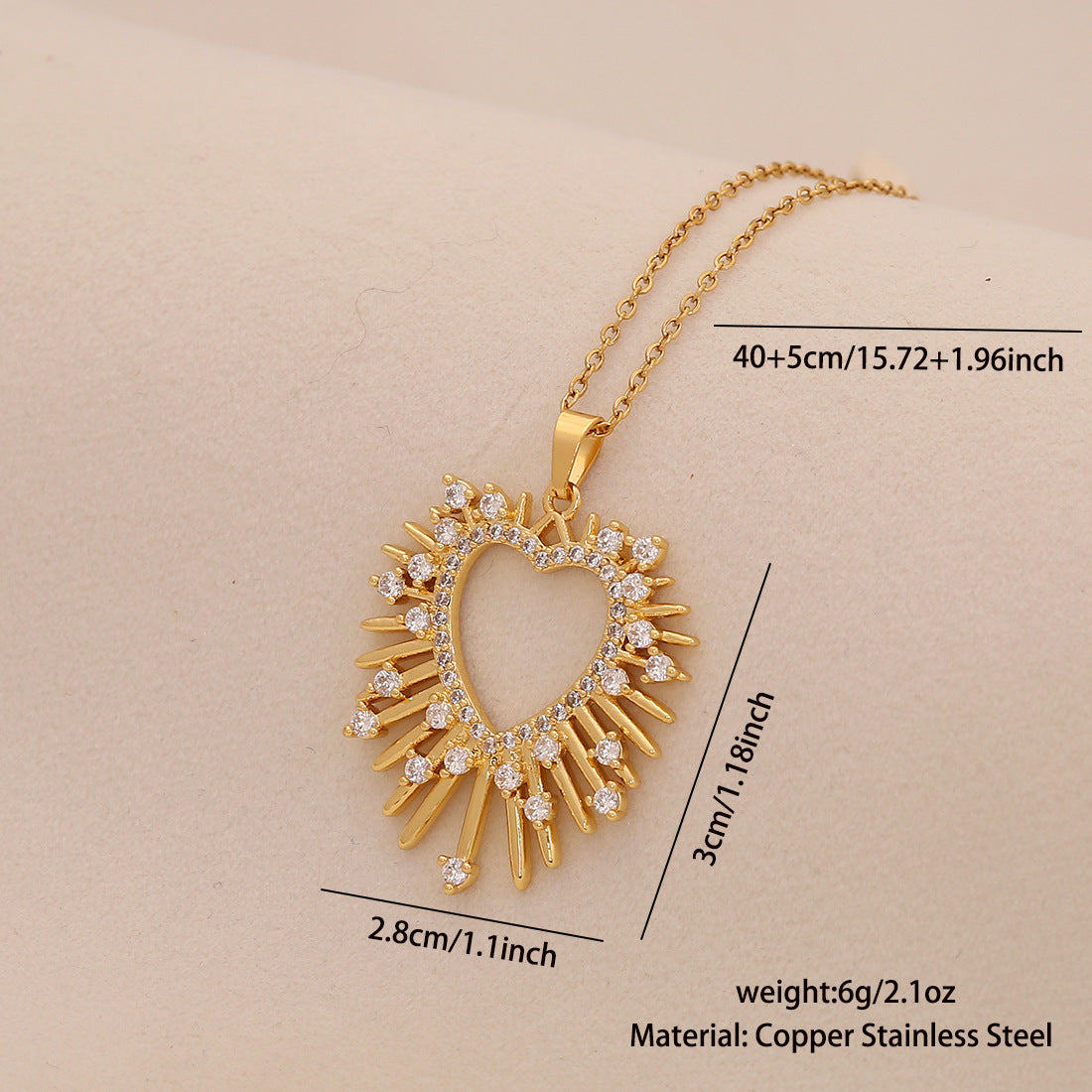 Ciondolo a Cuore Minimalista alla Moda in Rame con Zirconi Micro-Pave per Donna