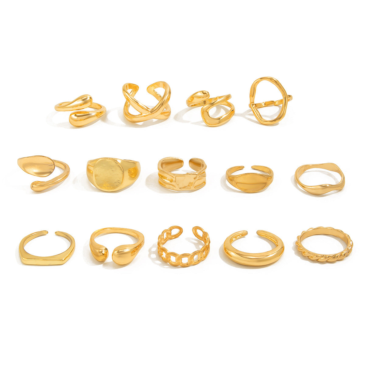 Anillo de aleación geométrica minimalista con acabado de superficie fundida tipo líquido para mujer