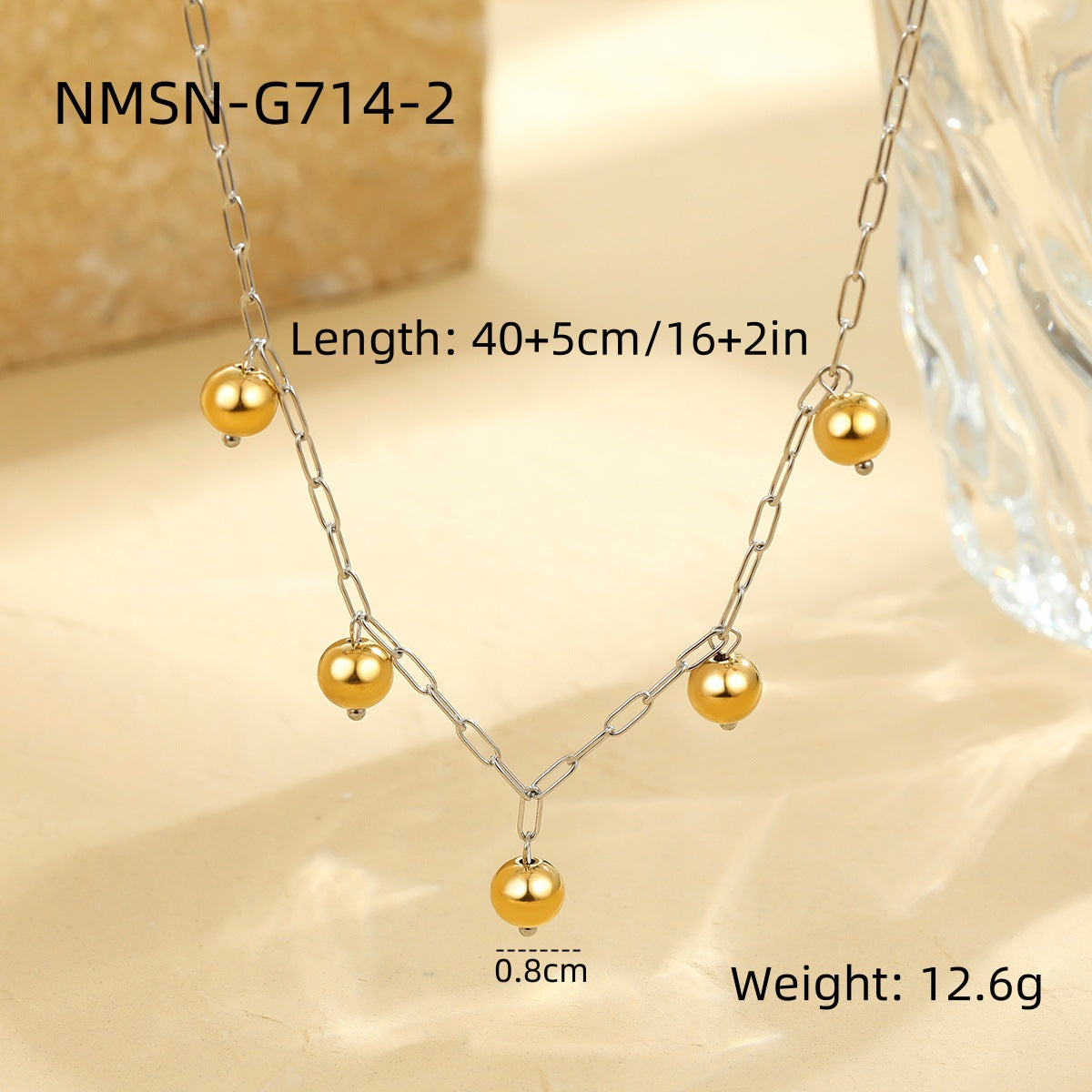 Collana da donna minimalista geometrica con perline, catena in acciaio inossidabile con medaglione e finitura placcata