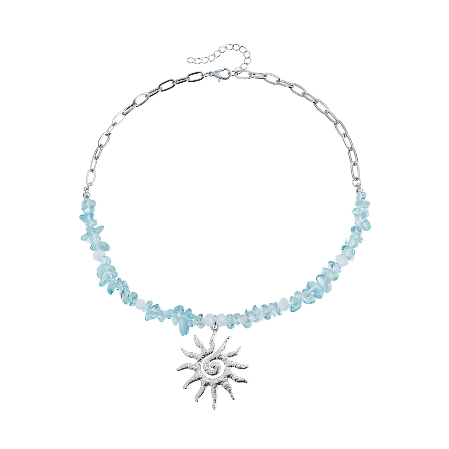 Bohemian Vintage Geometric Sunflower Plated Alloy Necklace with Irregular Gemstone Beads for Women