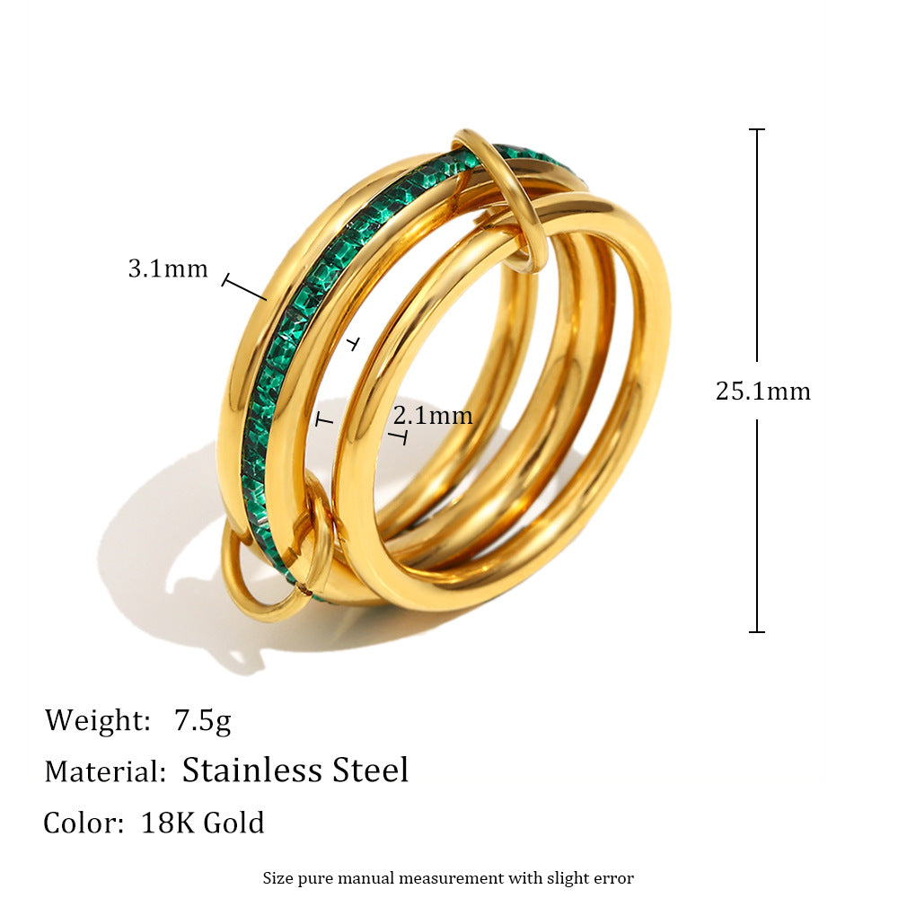 Vintage Minimalist Geometric Stainless Steel Plated 18K Gold Triple Stack Ring for Women
