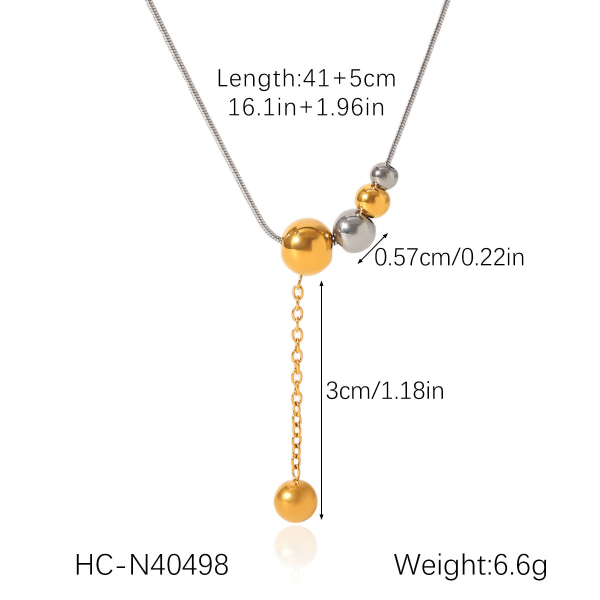 Minimalist Geometric Round Bead Pendant Necklace for Women in Stainless Steel with Titanium Steel Charm and Gold Plated Snake Chain