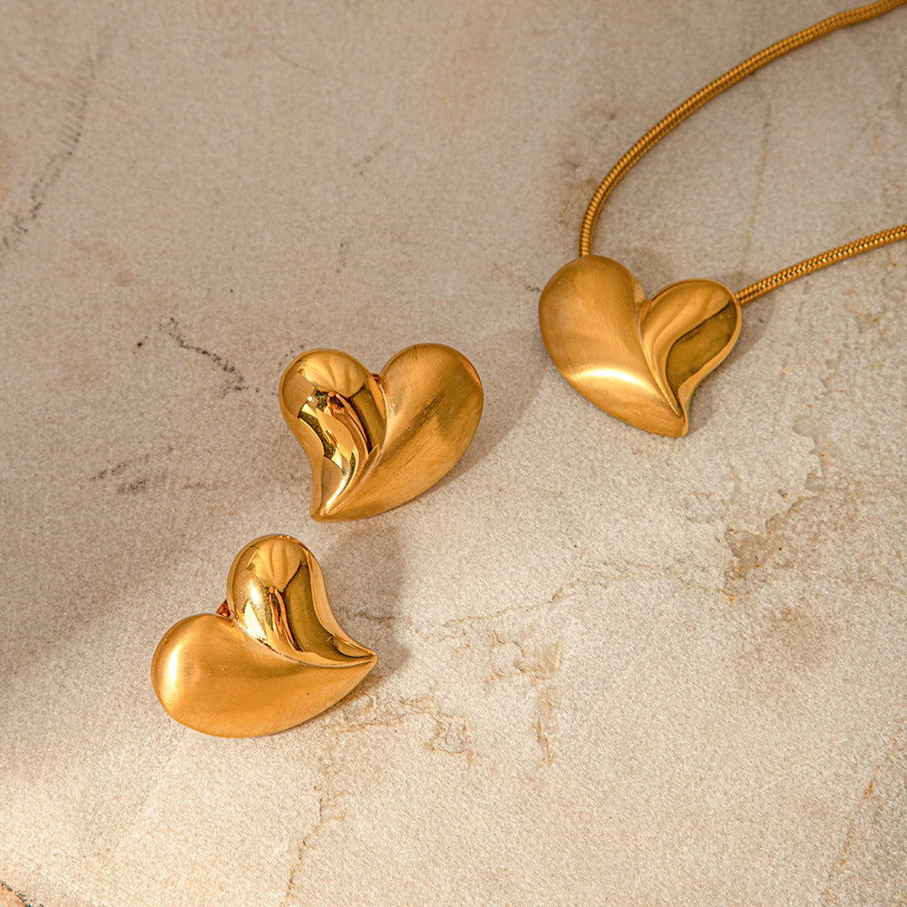 Set collana con pendente da donna in acciaio inossidabile placcato oro 18 carati lucido e spazzolato a metà con design geometrico stile Ins