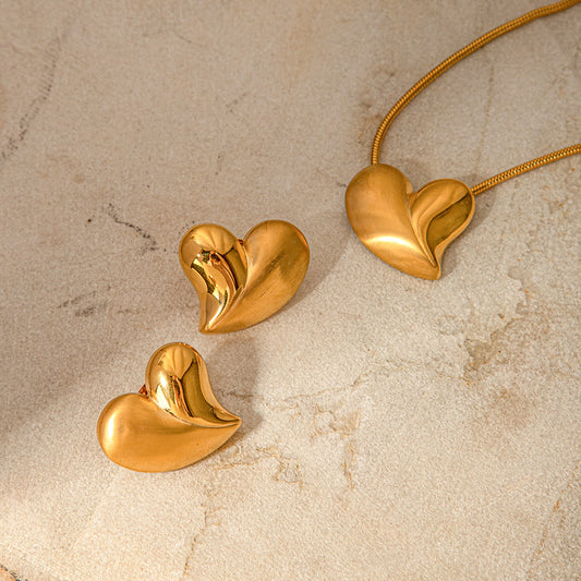 Ins Style Geometric 18K Gold Plated Stainless Steel Half Polished Half Brushed Pendant Necklace Set for Women
