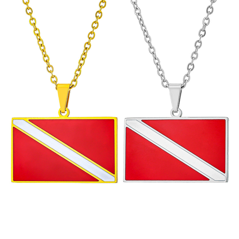Sporty Geometric Stainless Steel Diving Symbol Pendant Necklace with Enamel Finish for Unisex