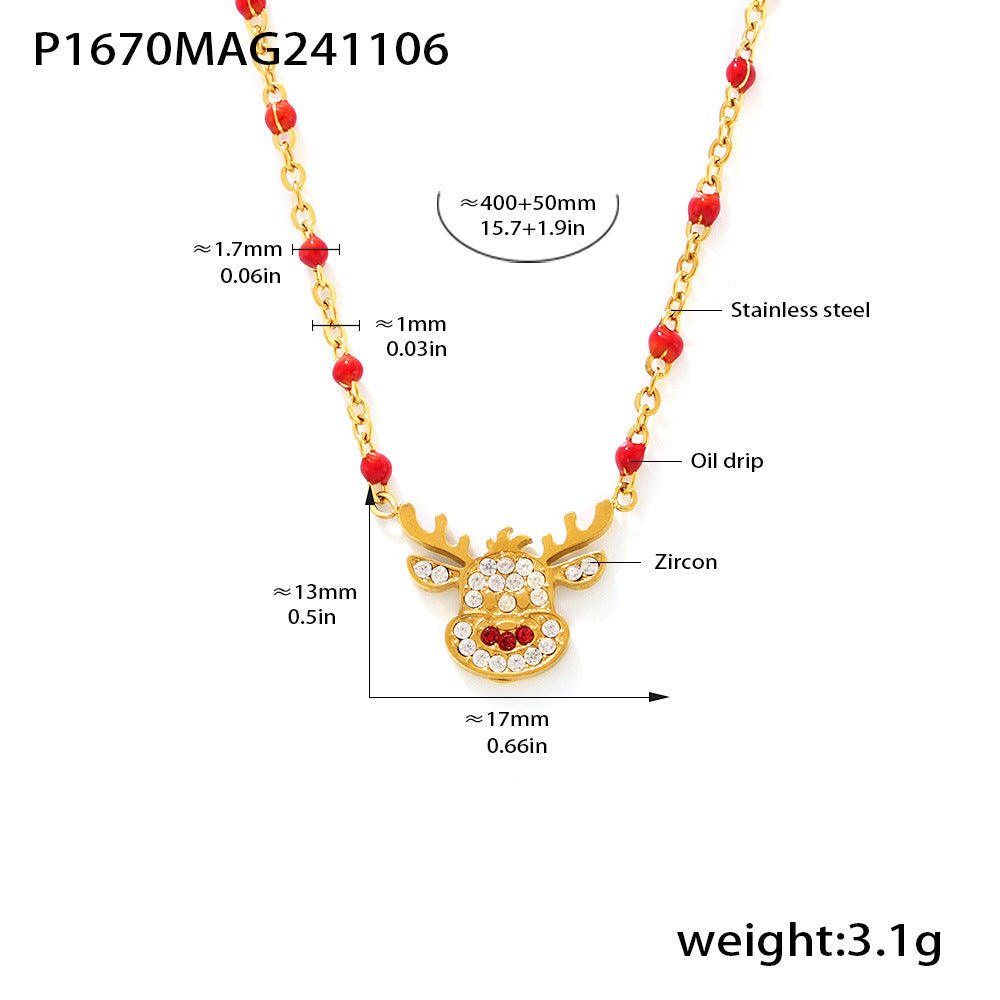 Conjunto de collar y pendientes de acero inoxidable con forma de noria, con baño de oro de 18 quilates, esmalte de colores e incrustaciones de circonitas para mujer