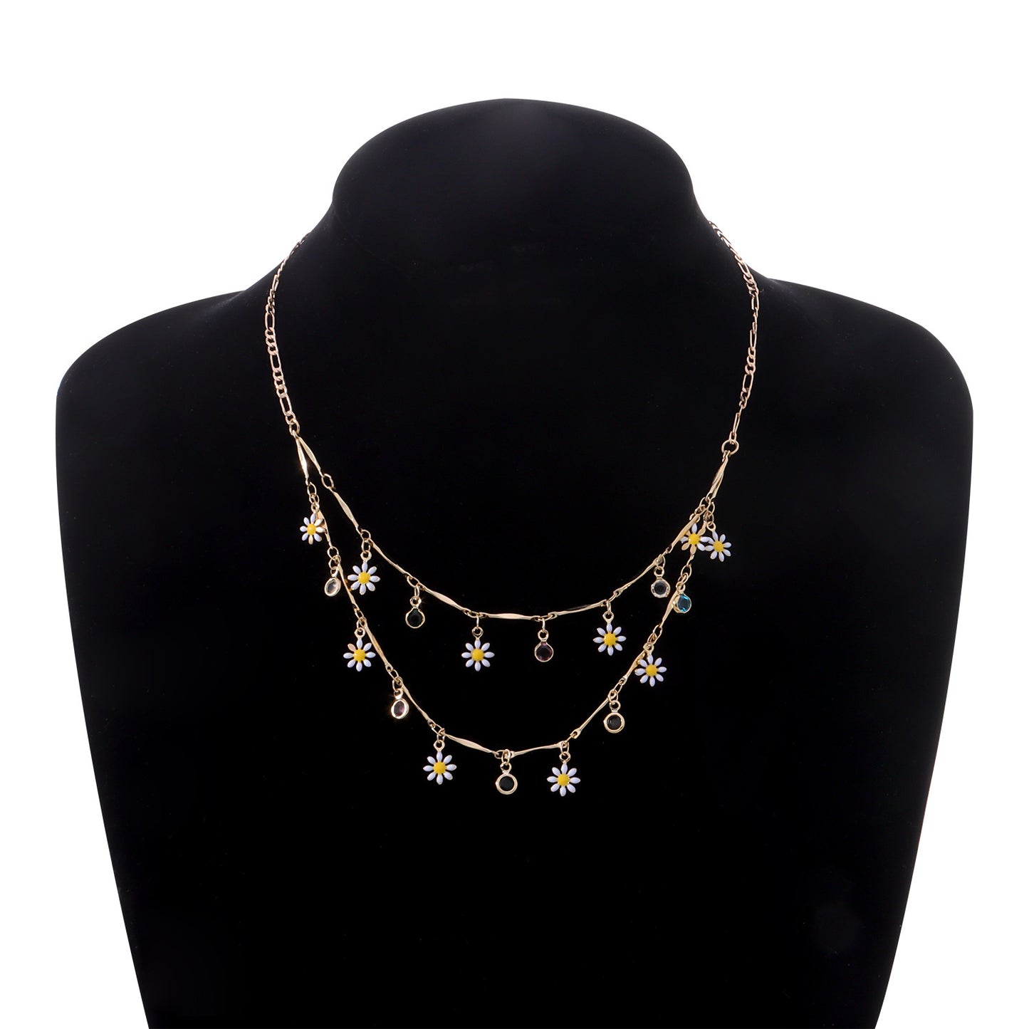 Minimalist Floral Pendant Necklace for Women with Enamel Painted Flower Design, Rhinestone Accented Alloy Drop, Polished Tube Chain