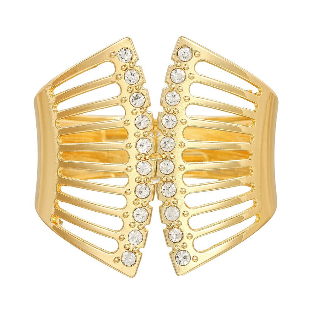 Geometric Round Plated Alloy Open Cuff Bracelet
