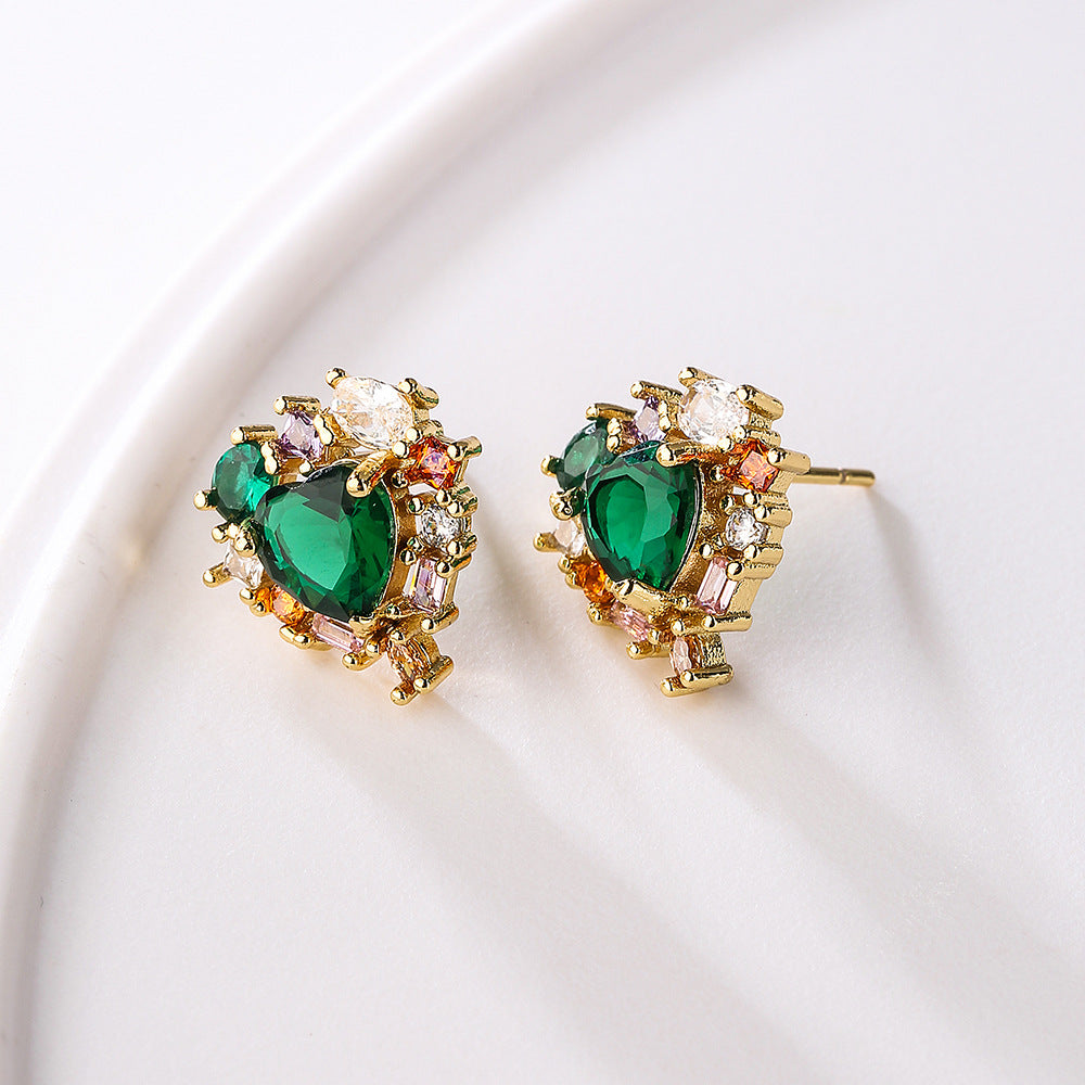Orecchini a Cuore Minimalisti in Rame Placcato Oro 18K con Zirconi per Donna