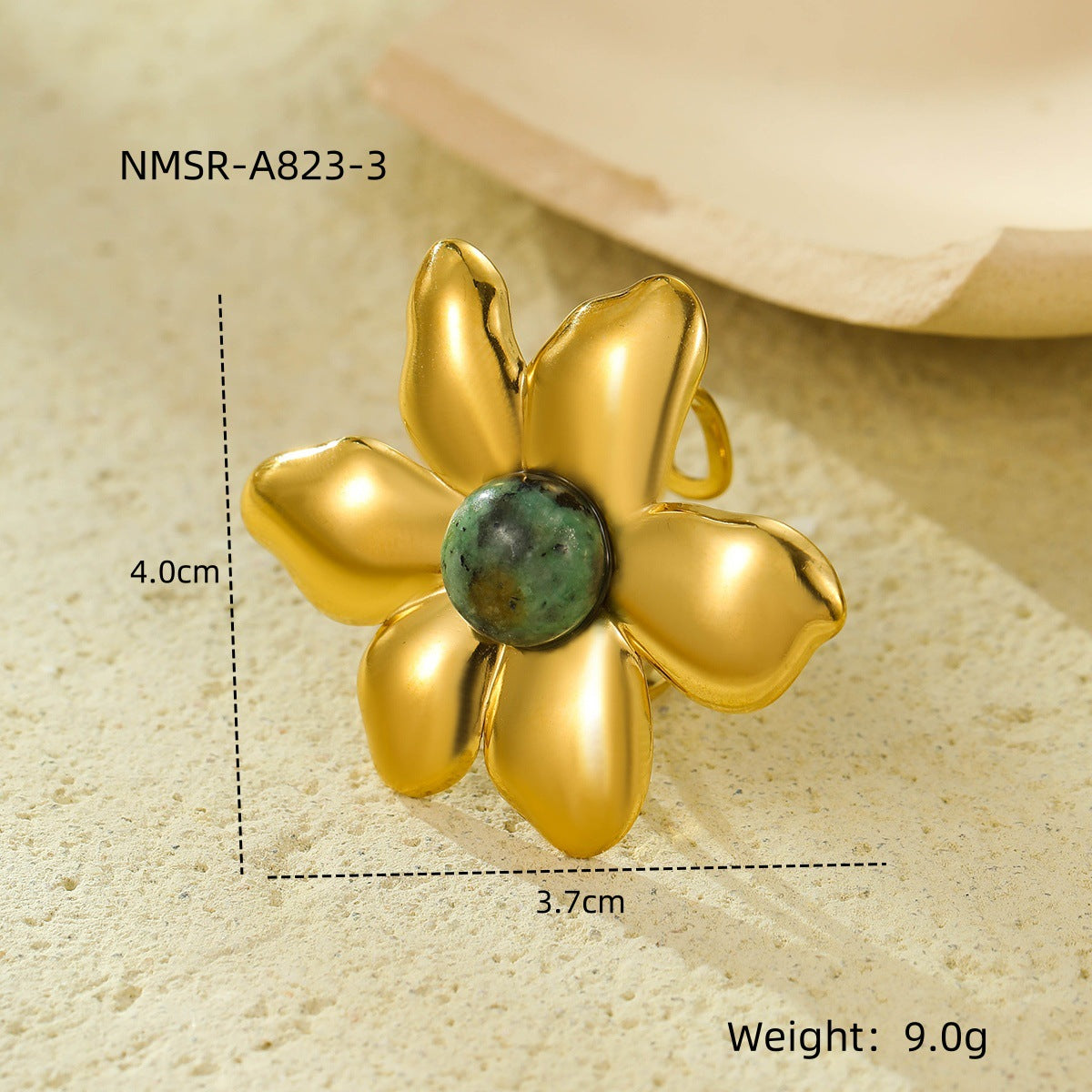 Anillo de acero inoxidable con forma de pétalo irregular de moda con baño de oro de 18 quilates y piedras de colores naturales para mujer