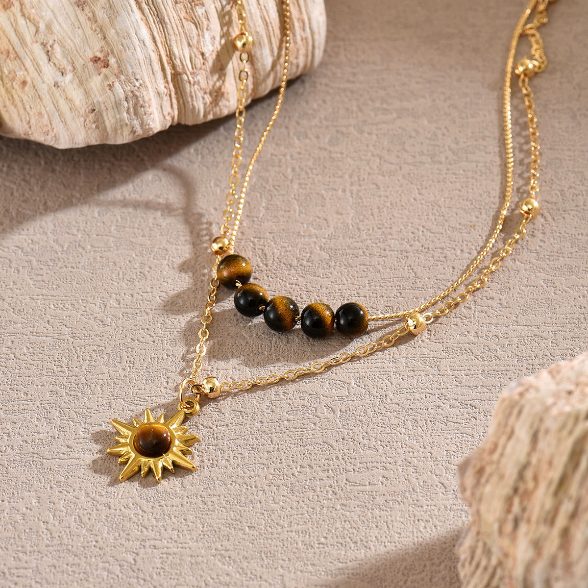 Geometric Floral Tiger Eye Zinc Alloy Handmade Necklace for Women