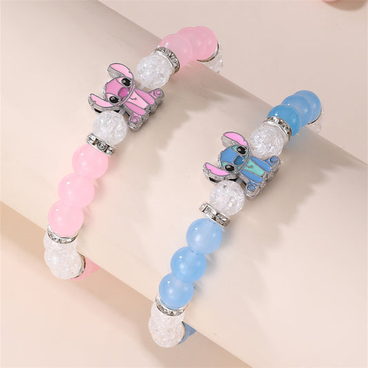 Braccialetto artigianale per bambina a forma di stella con perline in resina plastica e dettagli in cristallo trasparente