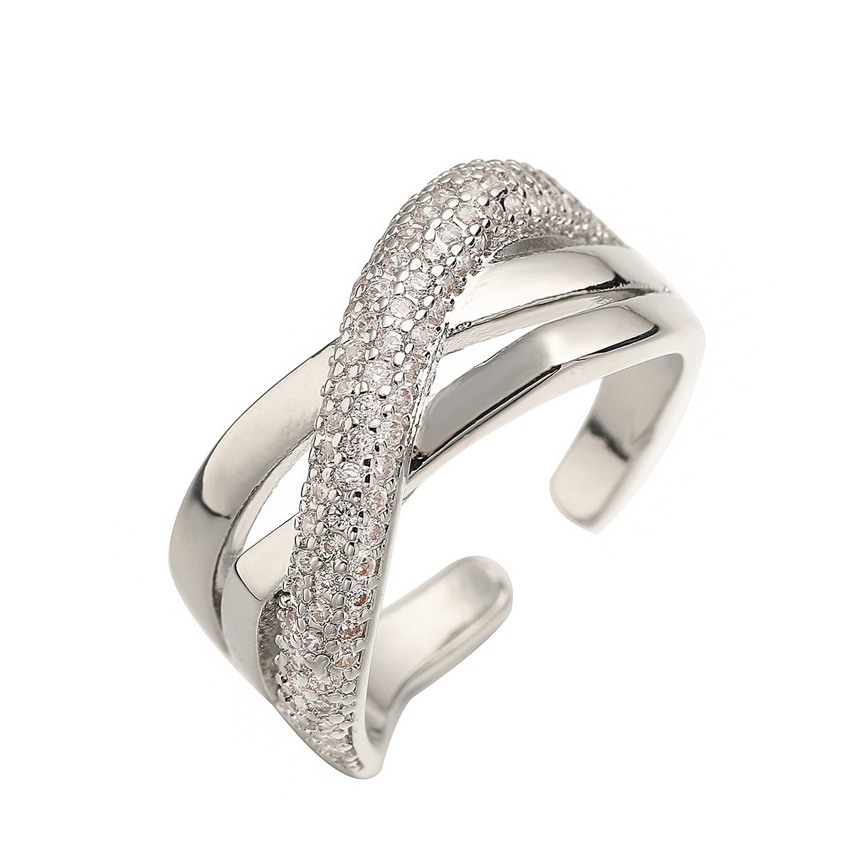 Anillo Abierto Geométrico Minimalista para Mujer en Cobre con Baño de Oro de 18K e Incrustación de Zircón