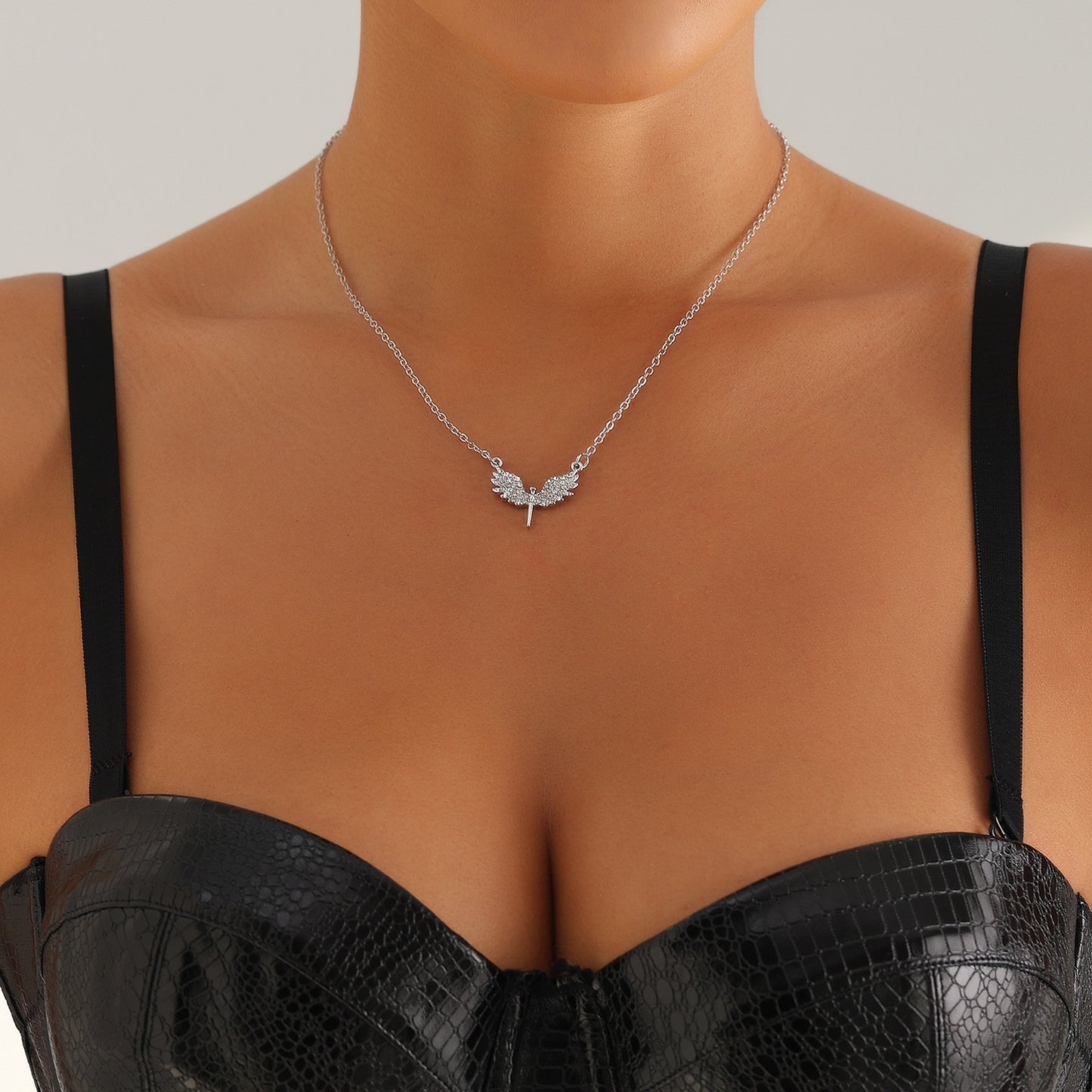 Minimalist Angel Wing Pendant Necklace in Alloy with Plated Finish for Women