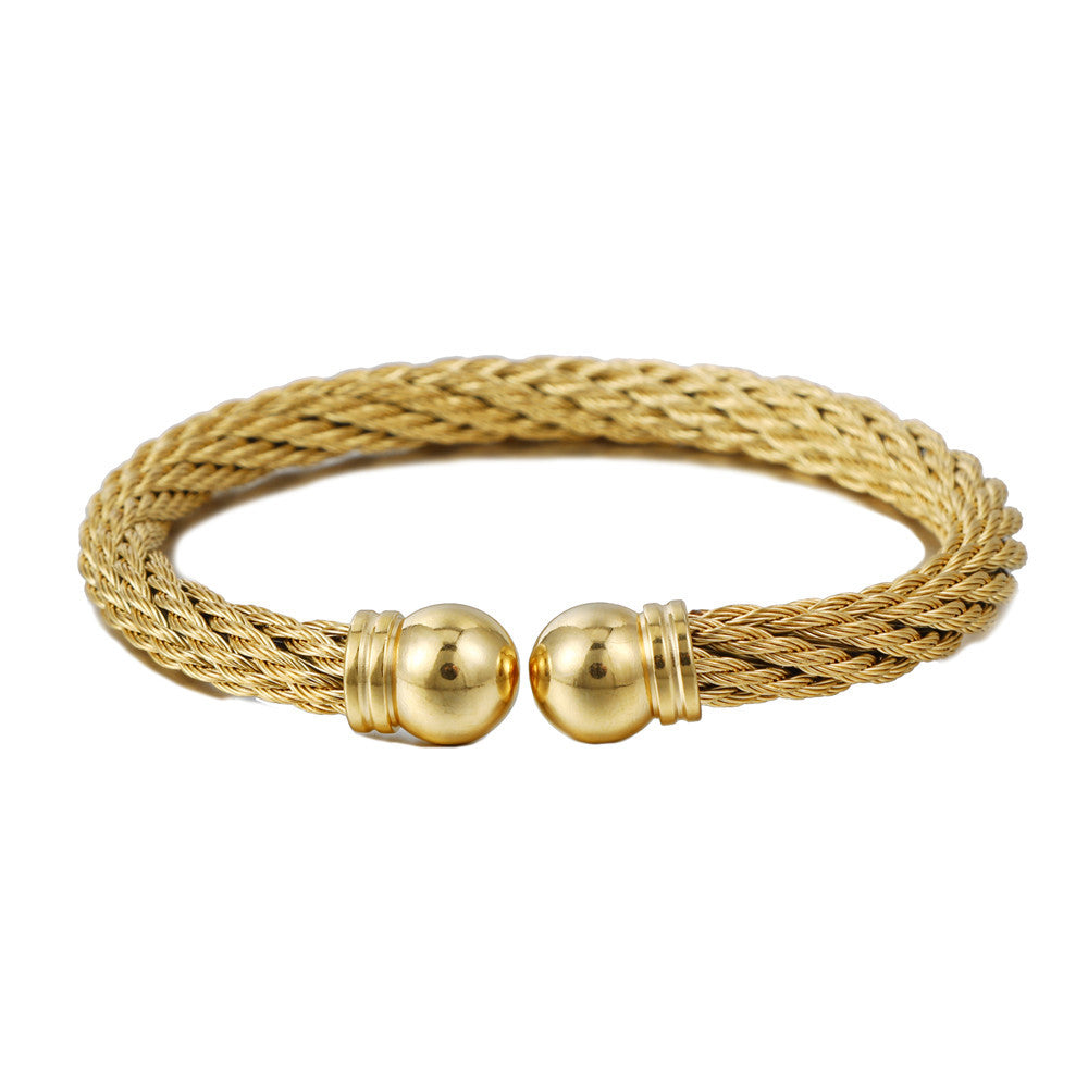 Punk Geometric Round Plated Titanium Steel Wire Rope Open Cuff Bracelet
