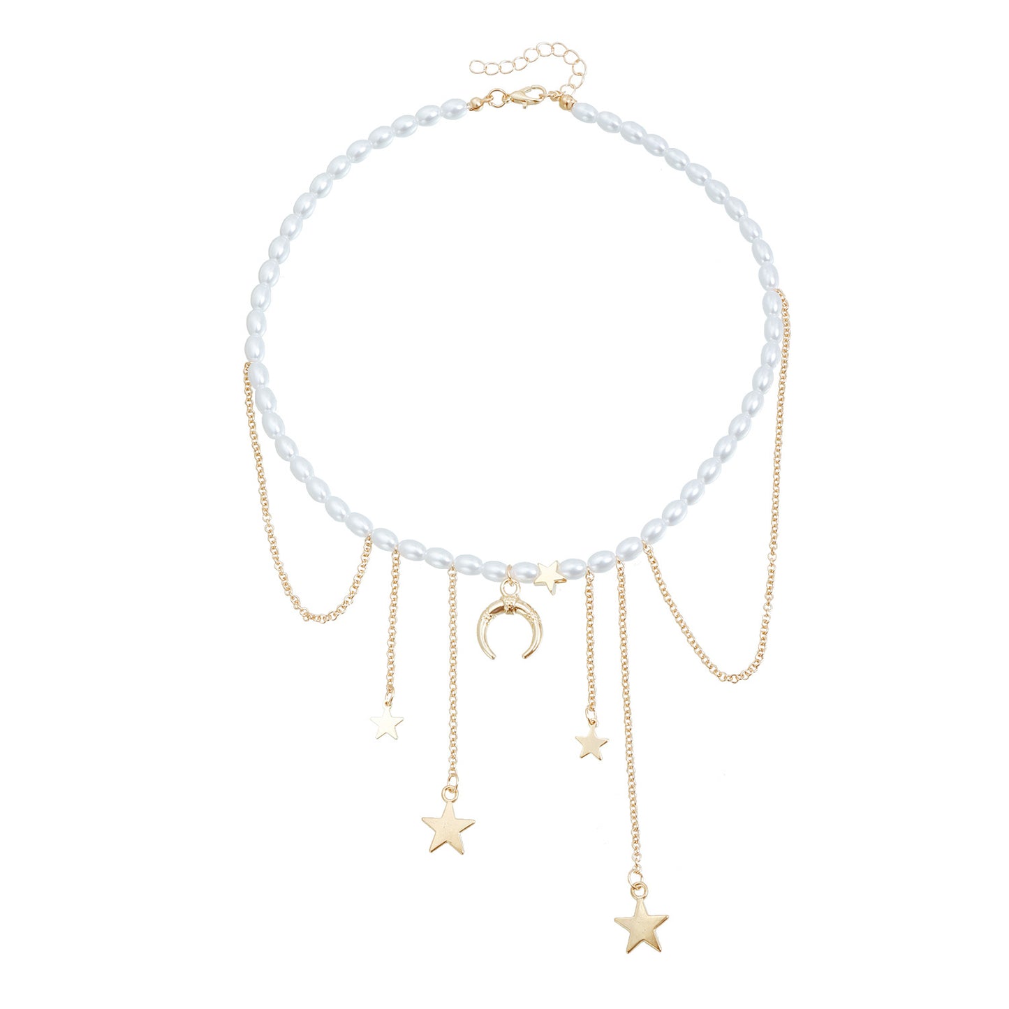 Casual Star Moon Heart Pearl Plated Alloy Necklace Multi-layer Choker for Women