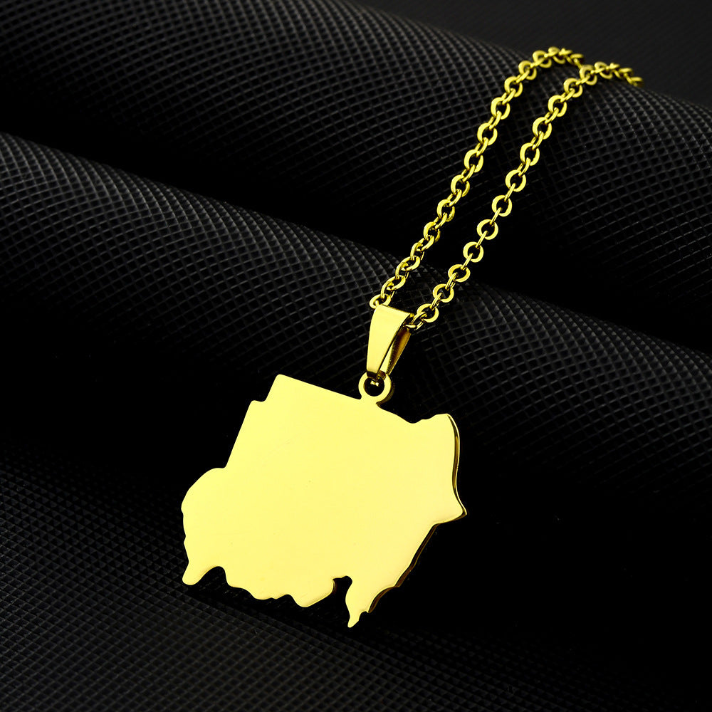 Collana Unisex alla Moda in Acciaio al Titanio Placcato Geometrico con Ciondolo in Acciaio Inossidabile con Catena a O