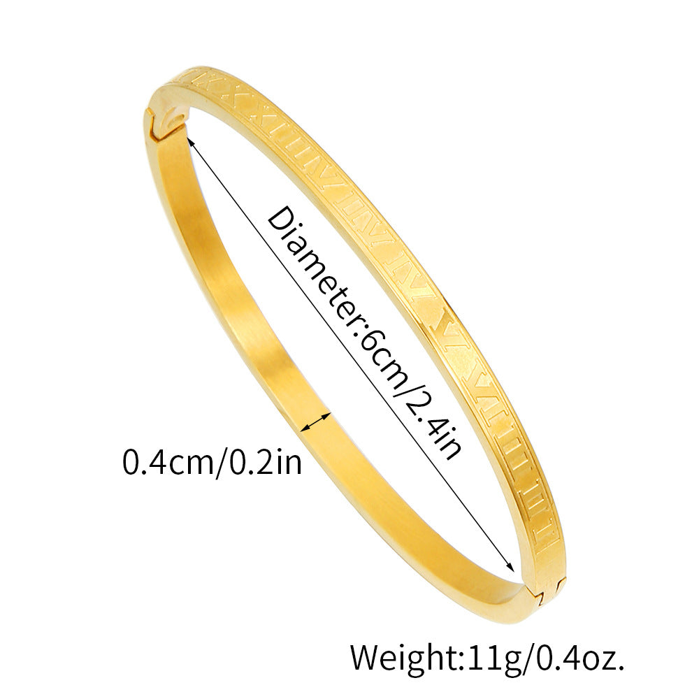 Punk Hip-hop Large Roman Letter Geometric Round Titanium Steel Stainless Steel Plated Open Cuff Bracelet for Unisex