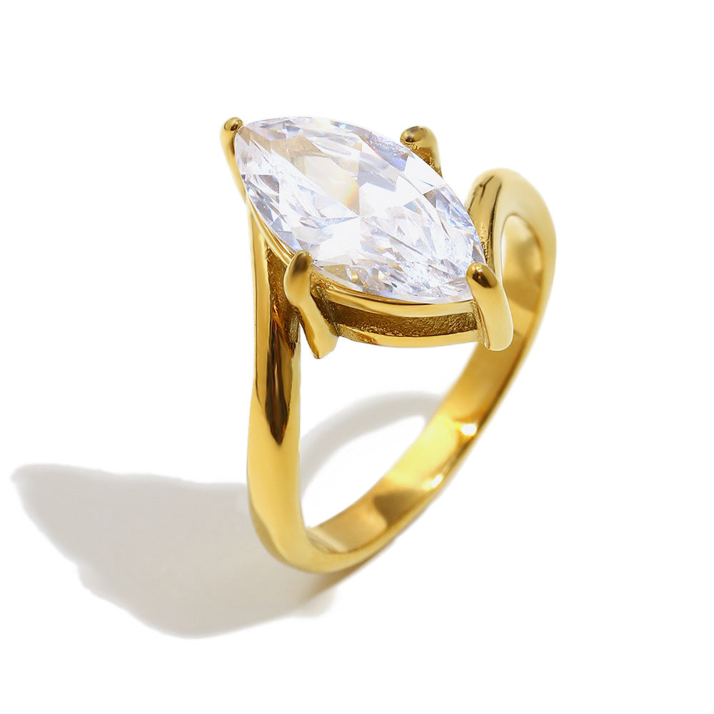 Minimalist Geometric Water-Drop-Shaped Stainless Steel Ring with 18K Gold Plating for Women