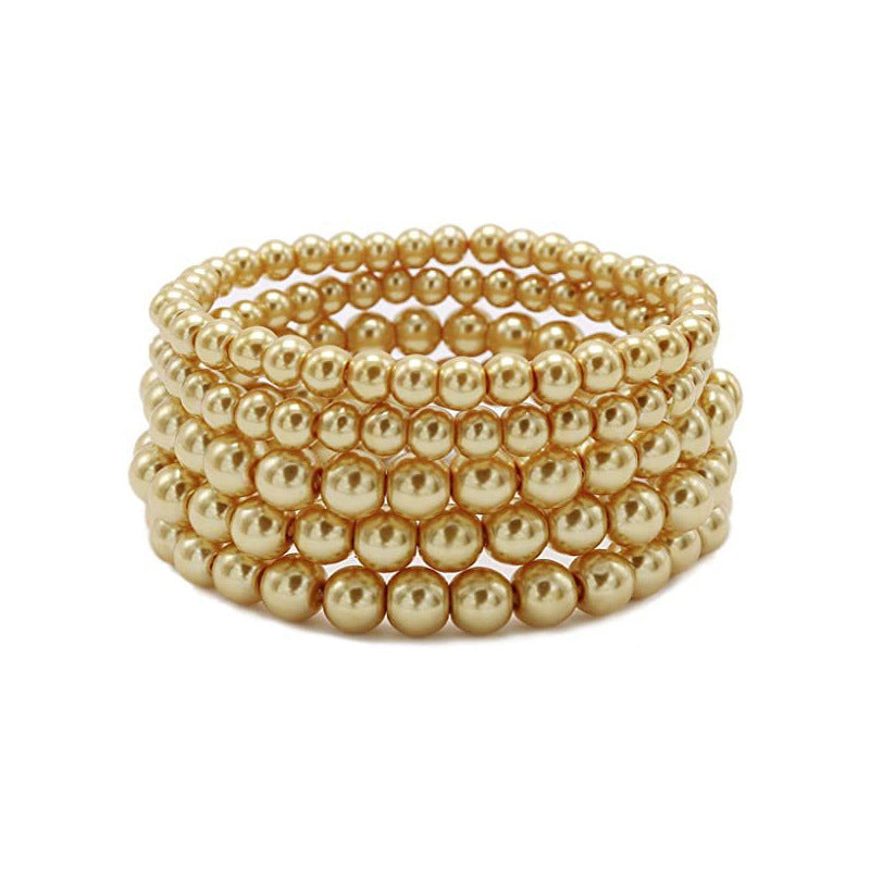 Geometric Faux Pearl Beaded Stretch Bracelet for Women