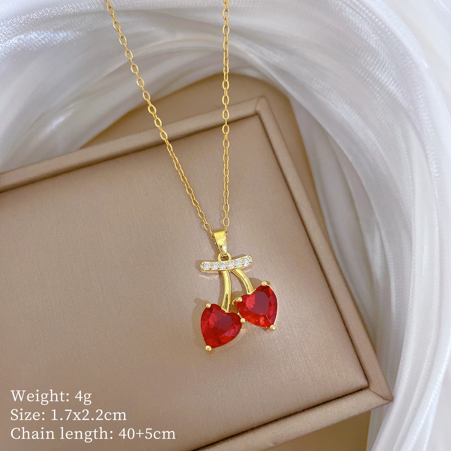 Ciondolo a Cuore in Stile Cartone Animato in Rame con Intarsio di Strass su Collana a Catena a "O" Placcata in Acciaio al Titanio per Donna e Uomo
