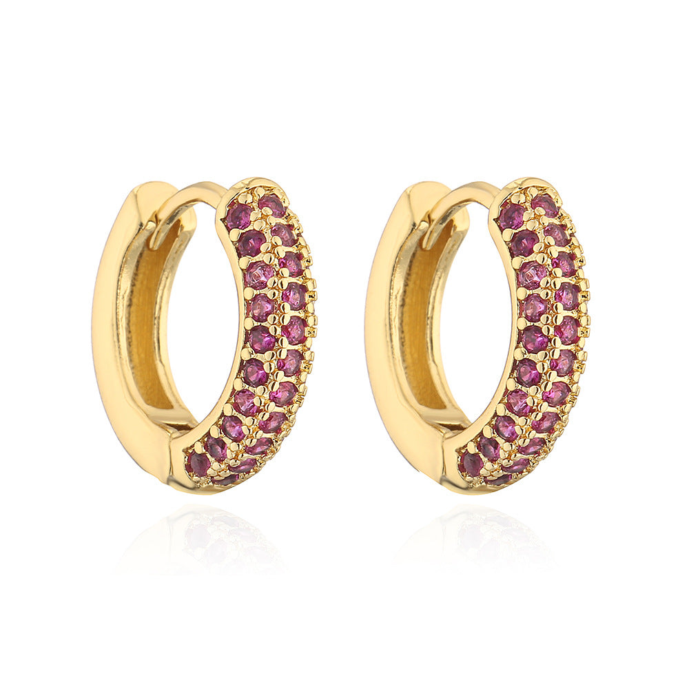 Orecchini a Cerchio da Donna Geometrici Minimalisti di Tendenza in Rame Placcato Oro con Zirconi