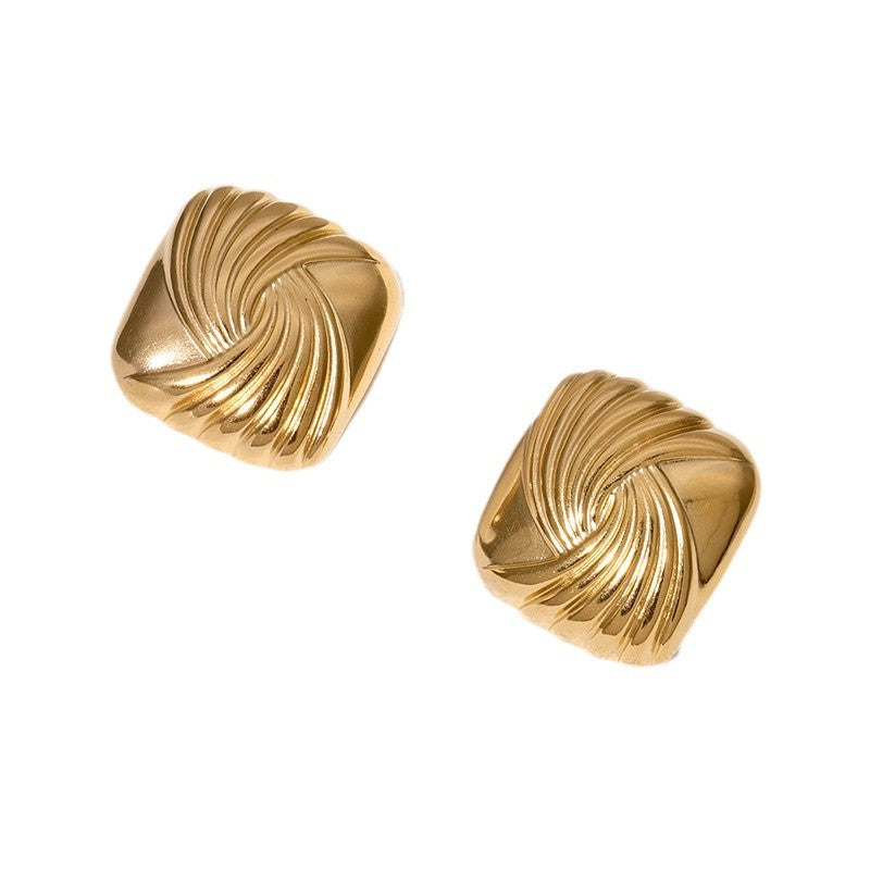 Minimalist Geometric Stainless Steel Oval Shell Earrings with 18K Gold Plating for Women